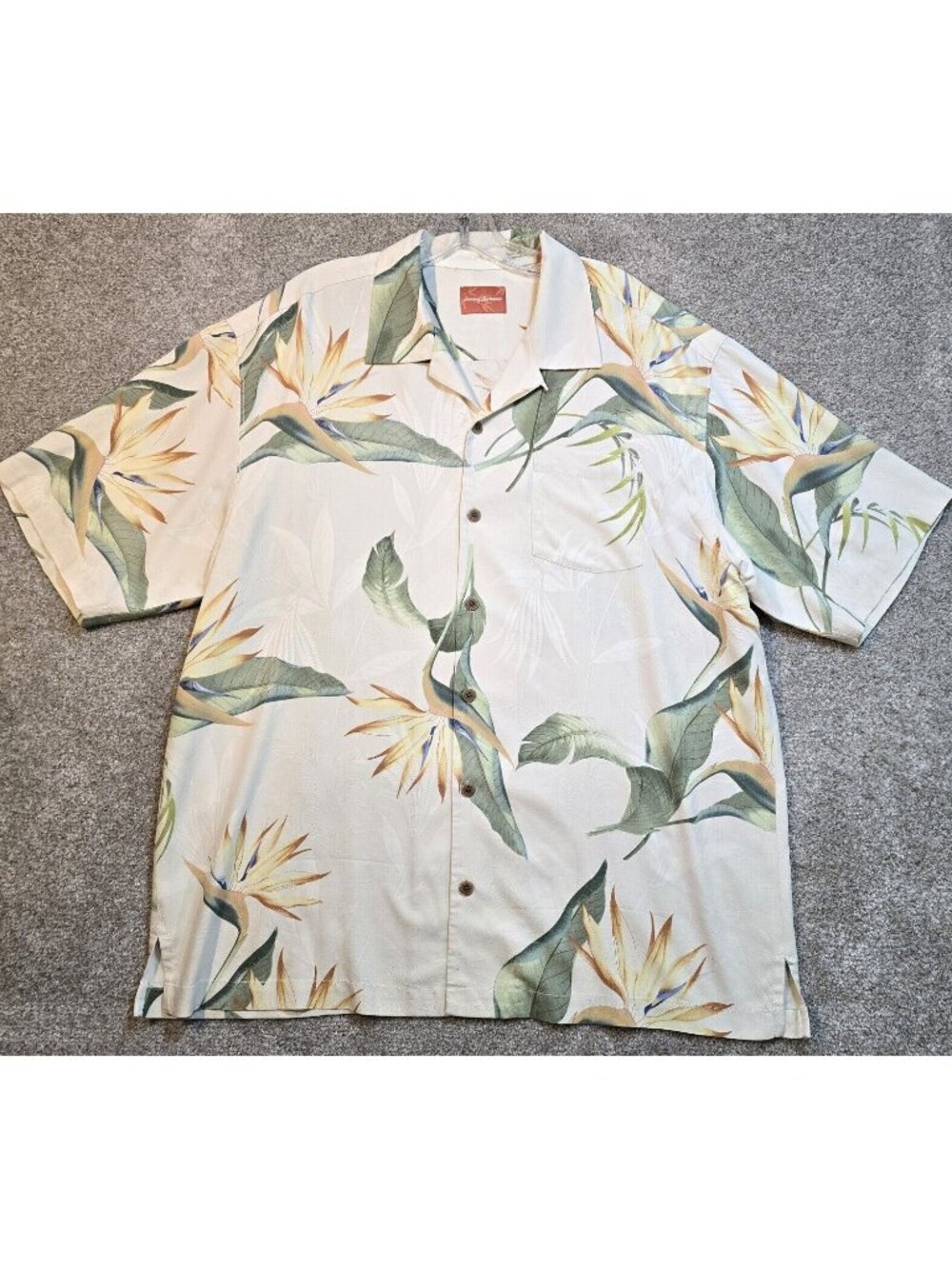 Tommy Bahama 100% Silk Hawaiian Shirt Birds of Paradise Ivory Lightweight Men XL